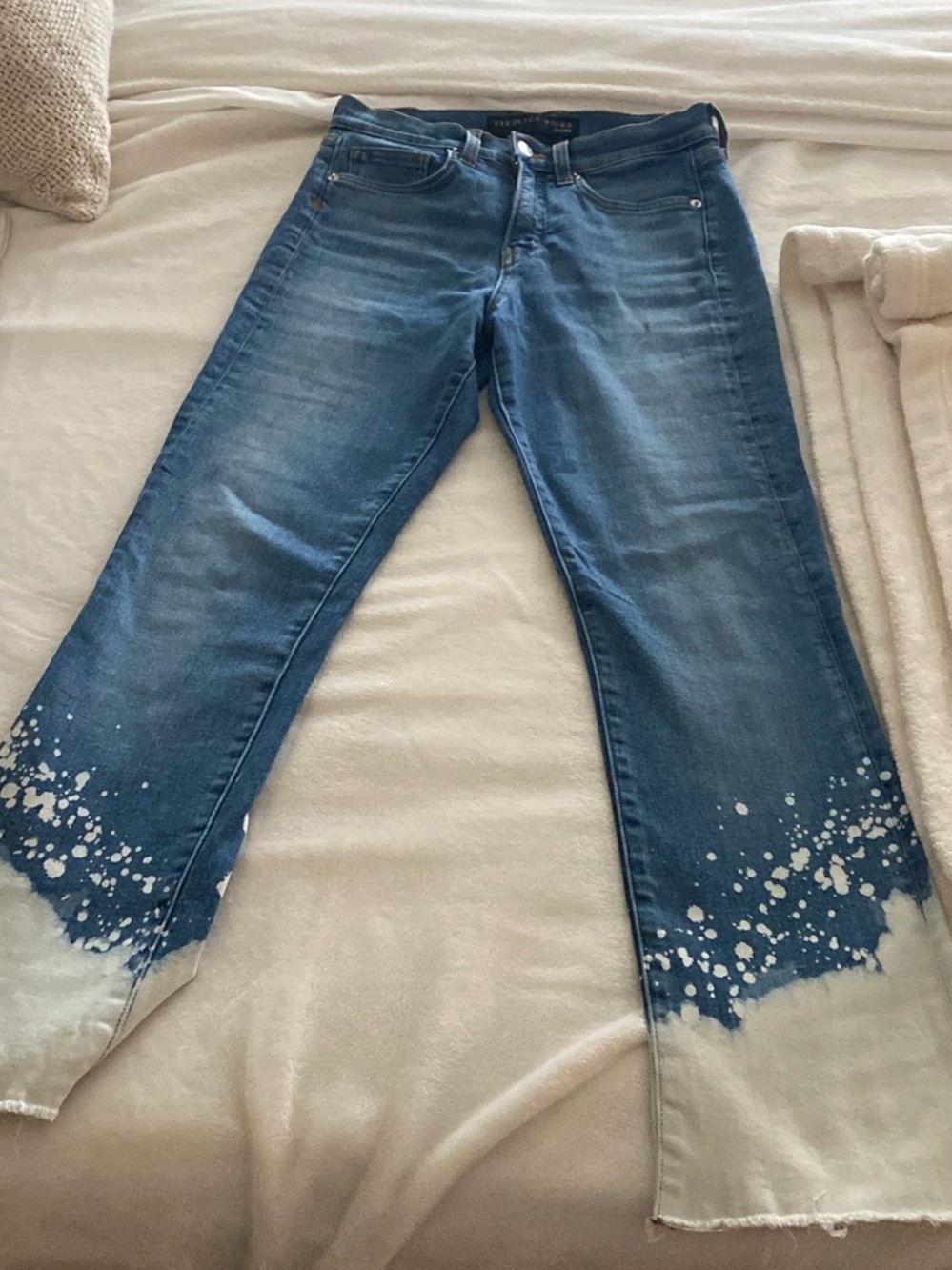 Veronica Beard Blue & White Dip-Dye Flare Jeans